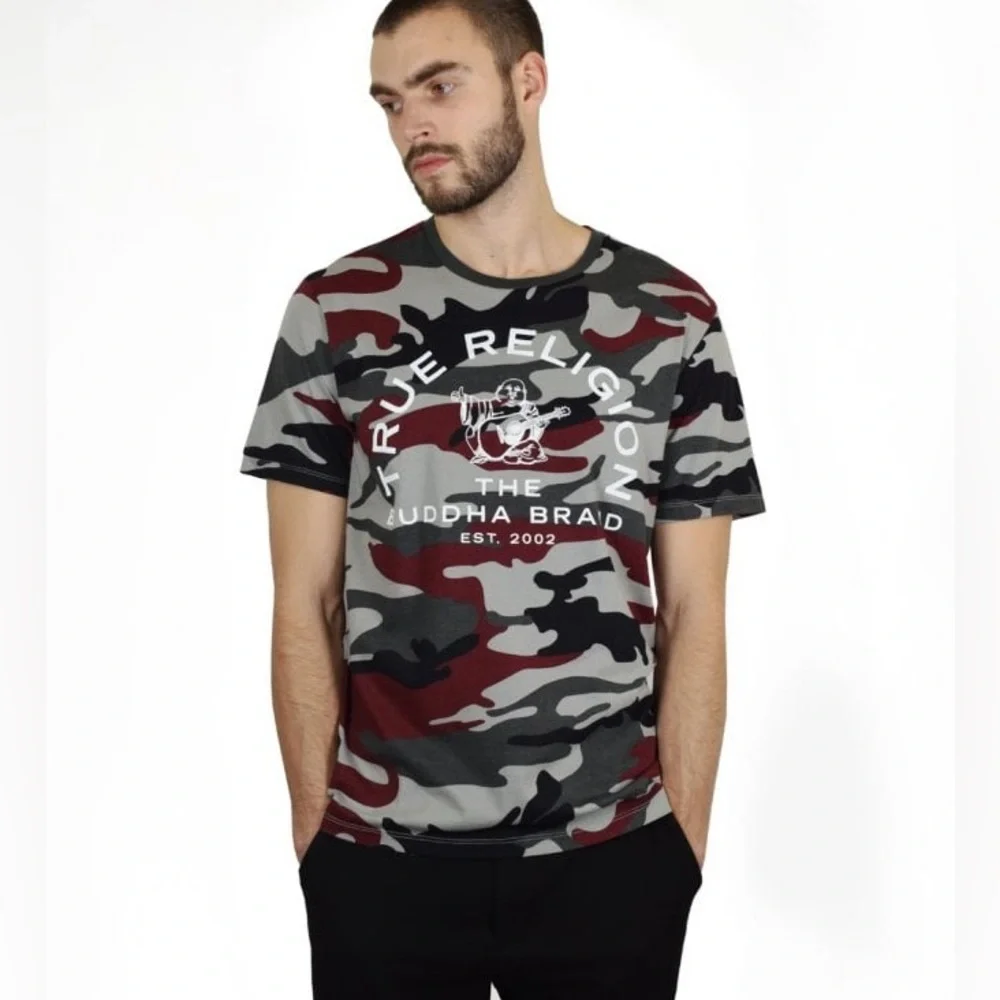 True Religion Grey And Burgundy Camo T-shirt Men’s Size XL